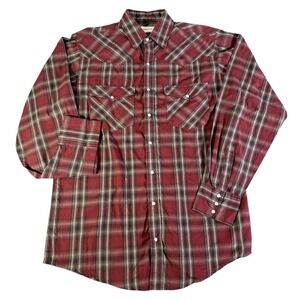 Bit & Bridle Mens Maroon Plaid Western Shirt Long Sleeve Button Up Size LT‎